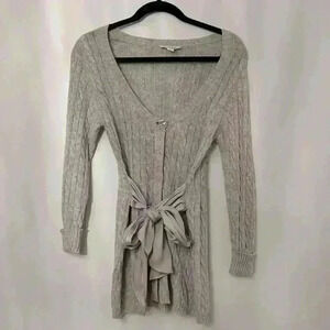 Boston Proper Heather Gray Cable Chiffon Sash Tie
Waist Cardigan Sweater XS